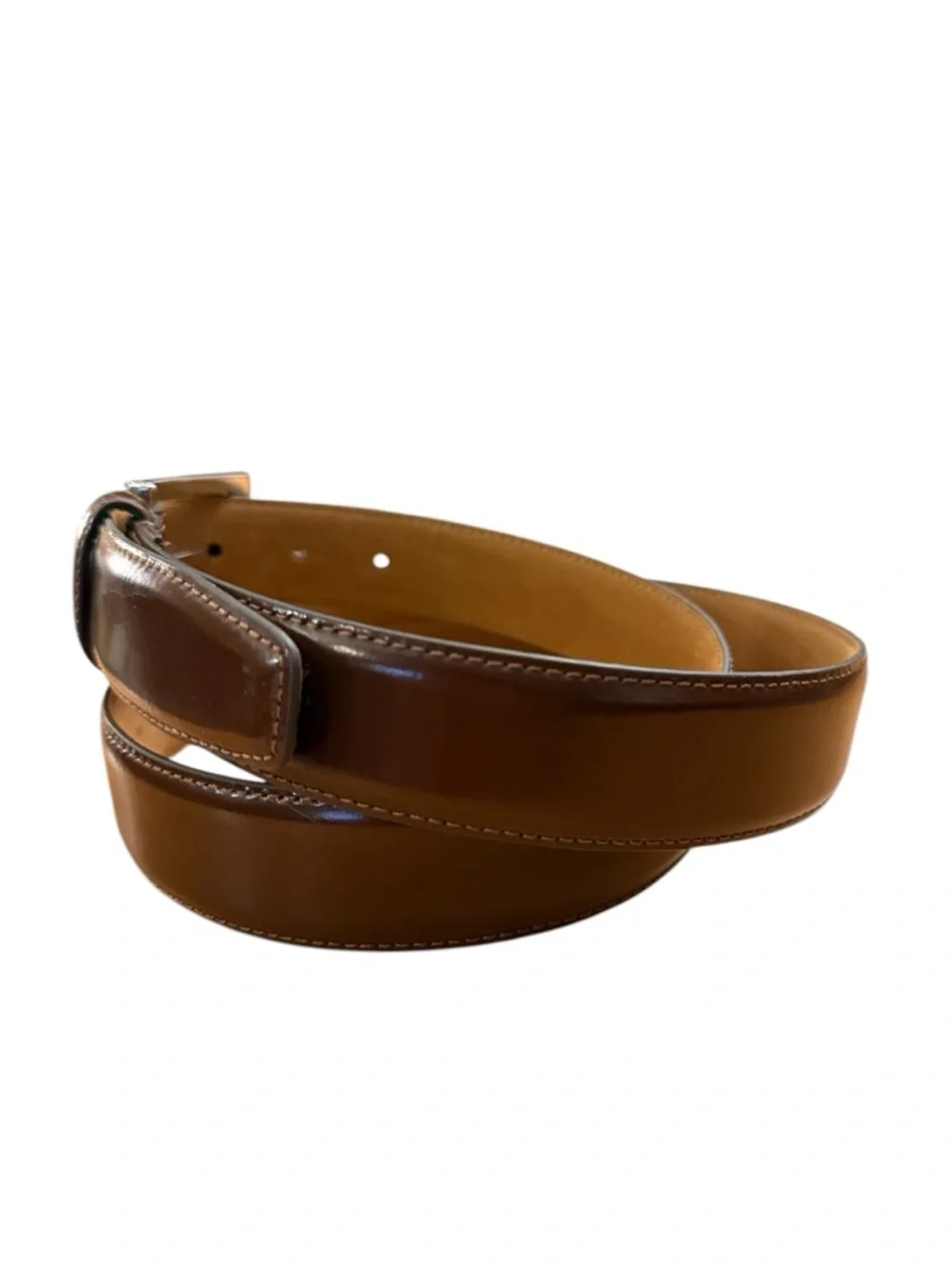 Cole Haan Smooth Brown Leather Belt Silver Buckle Classic Dress Casual Preppy 36